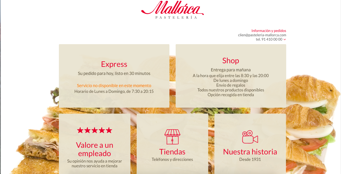 Captura de la Web de Pastelería Mallorca